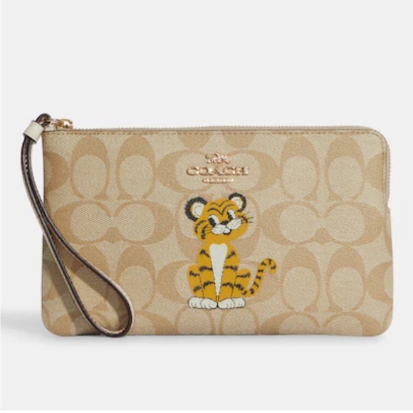Coach Handbags - Large Corner Zip Wristlet In Signature Canvas With Tiger